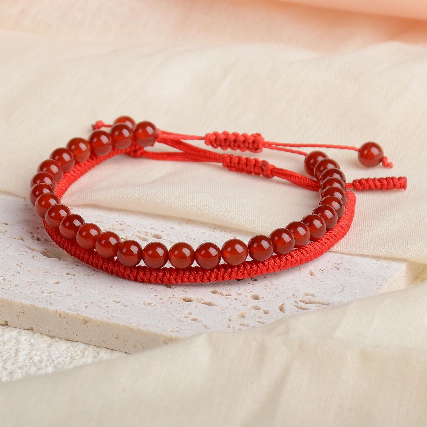 LPBeads 6mm Red Carnelian Bracelet with Handmade Rope Bracelet Size Adjustable Natural Stone Crystal Healing Bracelets Gifts for Unisex Adults