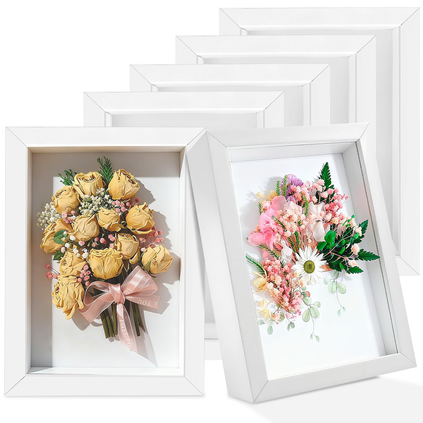 Zmpkhba 6 Pack 4 x 6 Inches Shadow Box Frame, Bulk Picture Frame, Small Wood Memory Display Case Boxes for Photos, Dried Flowers, DIY Craft, White