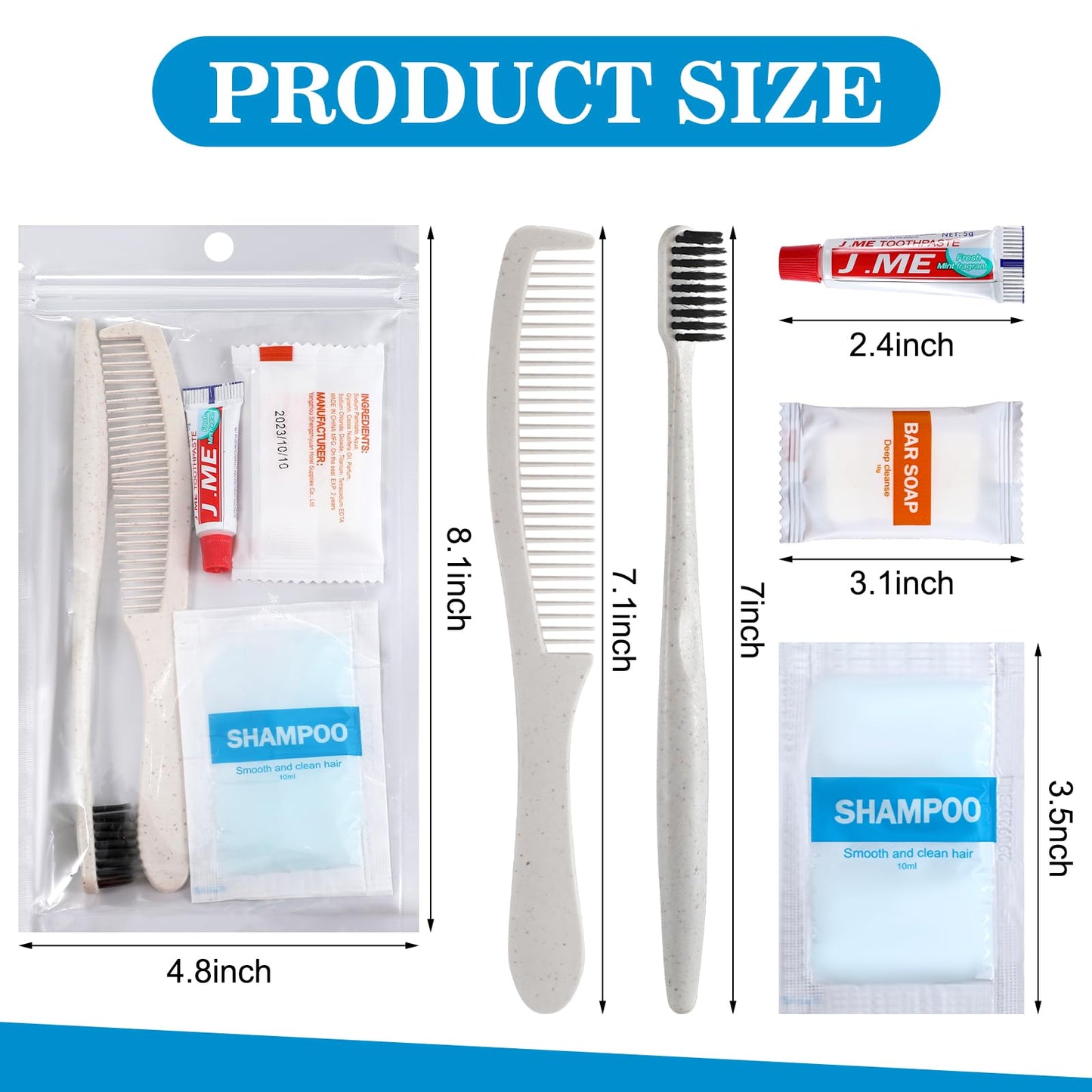 Hushee 48 Sets Personal Hygiene Kit Basic Toiletry Kit Homeless Care Package for Men Women Travel Charity Business Include Shampoo Toothbrush Toothpaste Comb and Bath(White)
