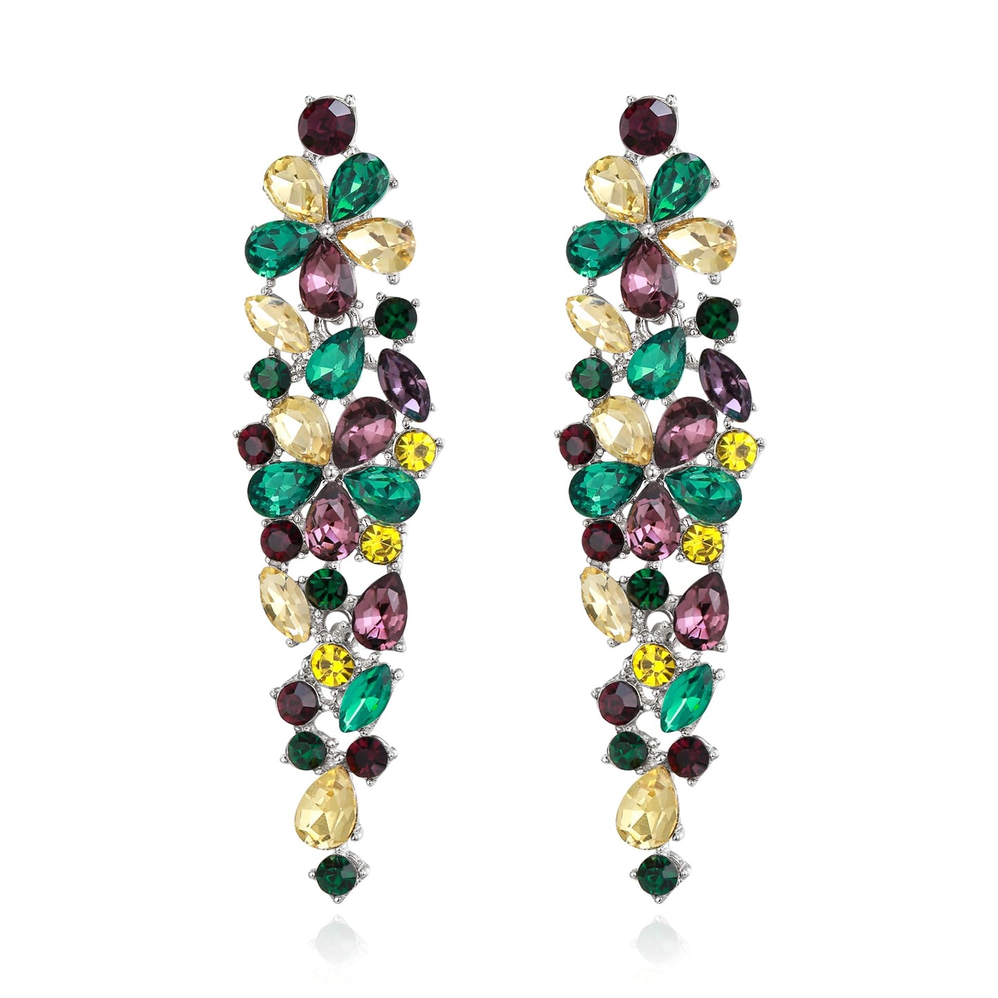 EleQueen Wedding Dangle Earrings, Elegant Floral Crystal Jewelry for Bride Bridesmaid Green Yellow Purple-Tone