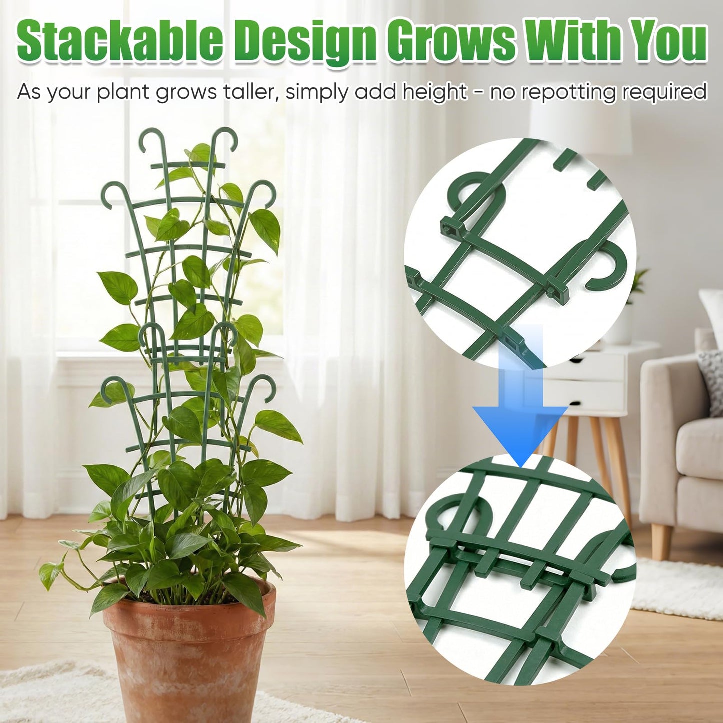 6Pcs Indoor Small Trellis, Trellis for Potted Plants, Plant Support Stakes for Climbing Plants, Stackable Plastic Plant Support for Vine Ivy Pothos Hoya