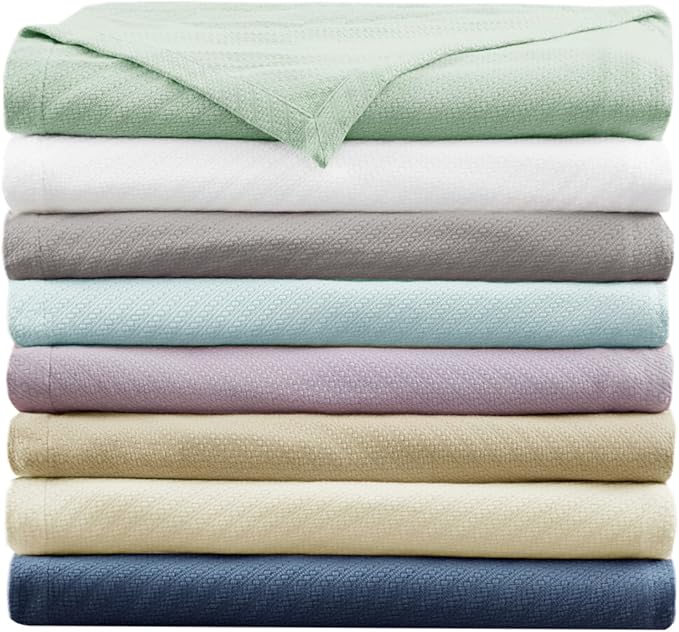 Madison Park Liquid Cotton Blanket Breathable, Softer Ring Spun Weave, Diamond Motif, Luxurious 100% Cotton All Seasons Lightweight Summer Blanket for Bed, Couch, Office, Navy, King