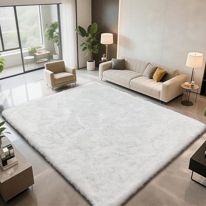 Shag Area Rugs for Bedroom Living Room,5X8 Ultra Soft White Fluffy Area Rugs for Dorm, Indoor Carpet Nursery Rugs for Kids Room Home Decor,White