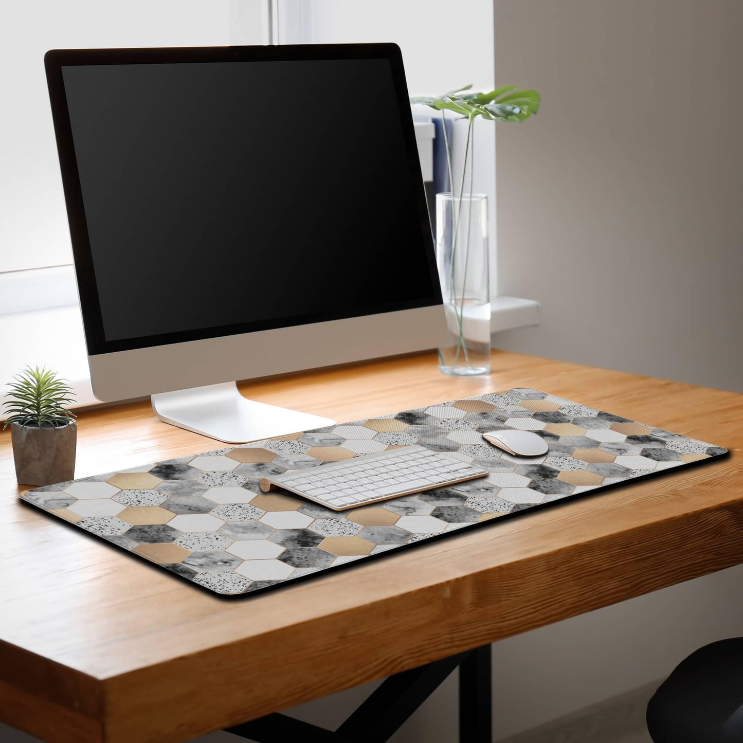 Samgula XXL Mouse Pad Desk Mat Large Gaming Mouse Pads Computer Mats 900X400 Mousepad Non-Slip Rubber Base Waterproof with Stitched Edges 35.4" X 15.7" for Game Office, Geometric Abstract