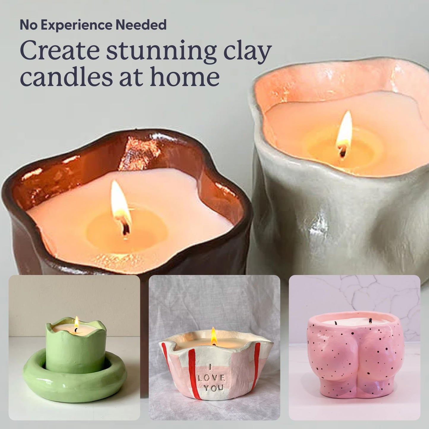 Sculpd Candle Making Pottery Kit for Adults with Air Dry Clay and Acrylic Paint Set, Non-Toxic Eco Soy Wax, Scented Fragrance Oil, Candle Glaze, Tools & Guide, 2 Candles, Peony Rose