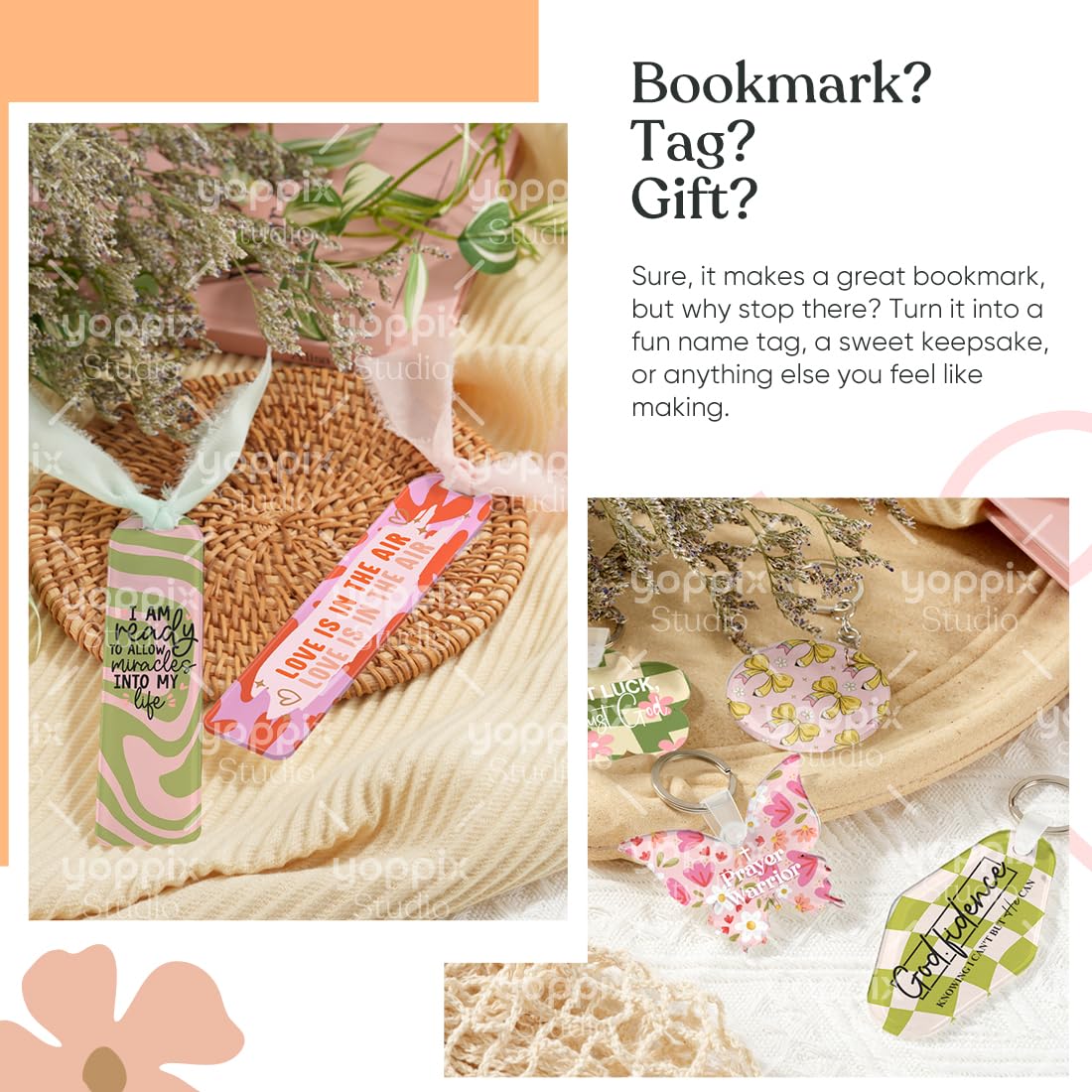 YOPPIX 80 Pcs Sublimation Acrylic Bookmark Blank kit, with 40 Ribbons for Heat Transfer Bookmarks Wedding Table Decorations, Christmas Tree Decor, Reading Lovers DIY Crafts Presents