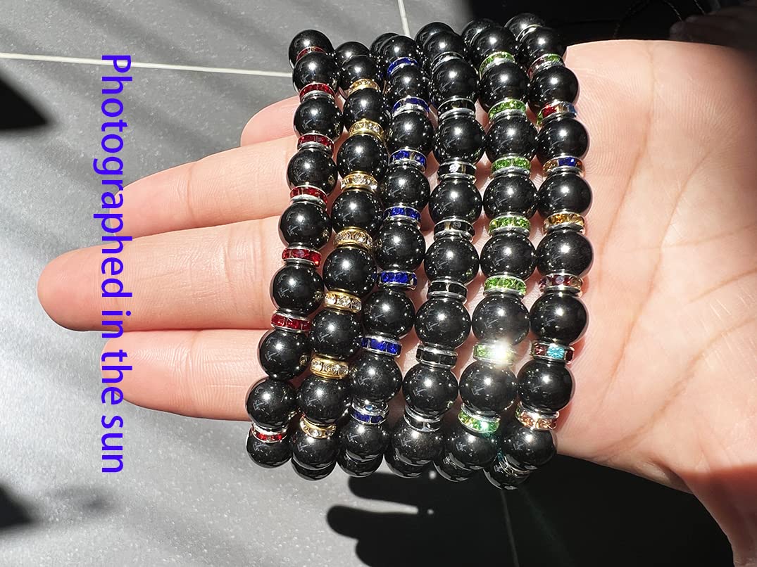 Apocalyptic-K Women's Magnetic Bracelet，Hematite Bracelets，Magnetic Bracelets With Zirconia,Handmade Stretch Bracelet，Eliminates static electricity. (Green Zirconia,10MM)
