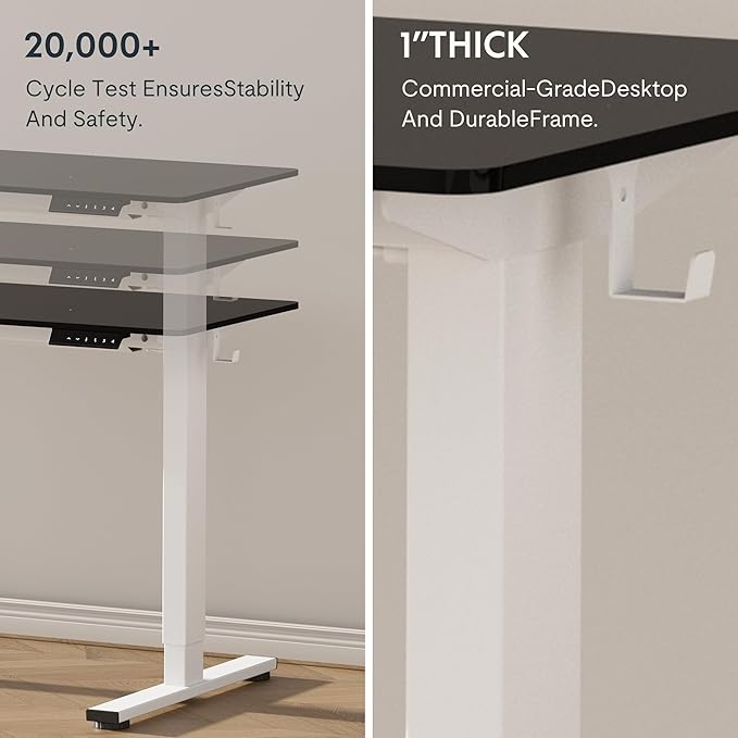 FLEXISPOT EN1 One-Piece Standing Desk, 48 x 30 Inches Electric Height Adjustable Desk for Home Office (White Frame + Black Desktop, 2 Packages)