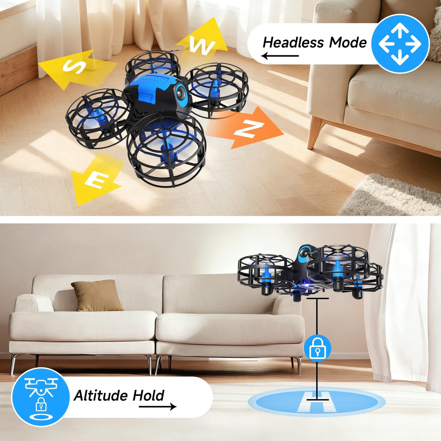 4DRC V18 Mini Drone for Kids Beginners, RC Quadcopter with 2 Control Modes, Headless Mode, Altitude Hold, Auto Hover, 3 Speeds, 3D Flips, LED Lights, 2 Batteries, Gift Toy for Boys