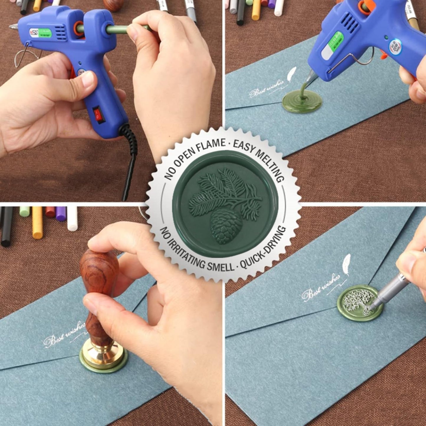 40 Pcs Glue Gun Sealing Wax Sticks for Wax Seal Stamp, Olive Green Sealing Glue Gun Sealing Wax Sticks Mini Glue Stick, Great for Wedding Invitations,Christmas Gift (Olive Green)