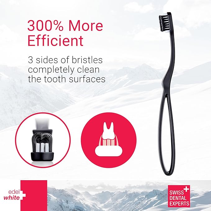 edel+white CleanCurl 3D Toothbrush – 3-Sided Soft Bristle Brush for Adults, Kids, Elderly & Special Needs, Cleans Teeth, Implants & Gum Line (Pack of 5)
