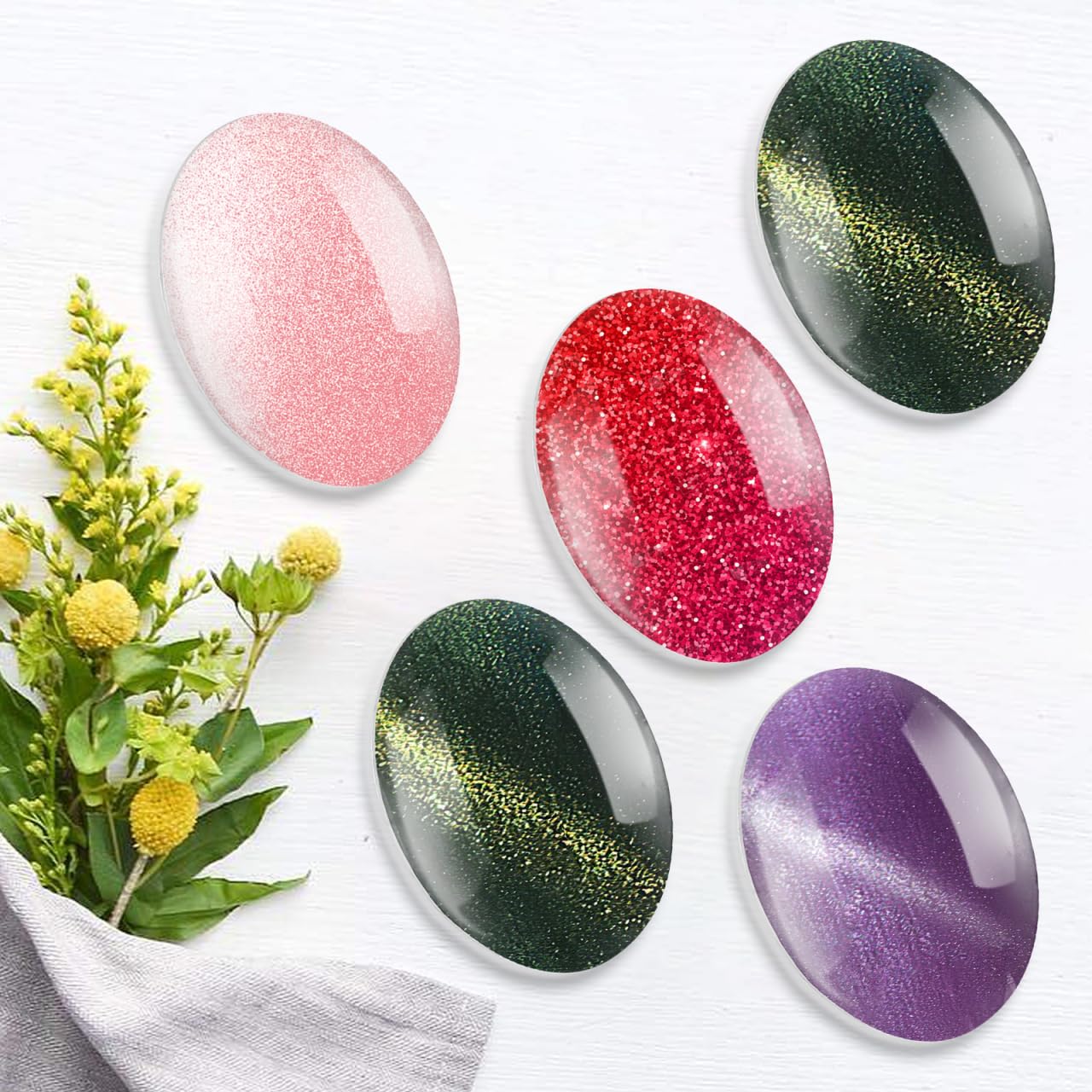 Hemoton 30Pcs Nail Color Charts Glass Oval Display Beads for Manicure Nail Polish Display Portable Art Tools for Home and Salon