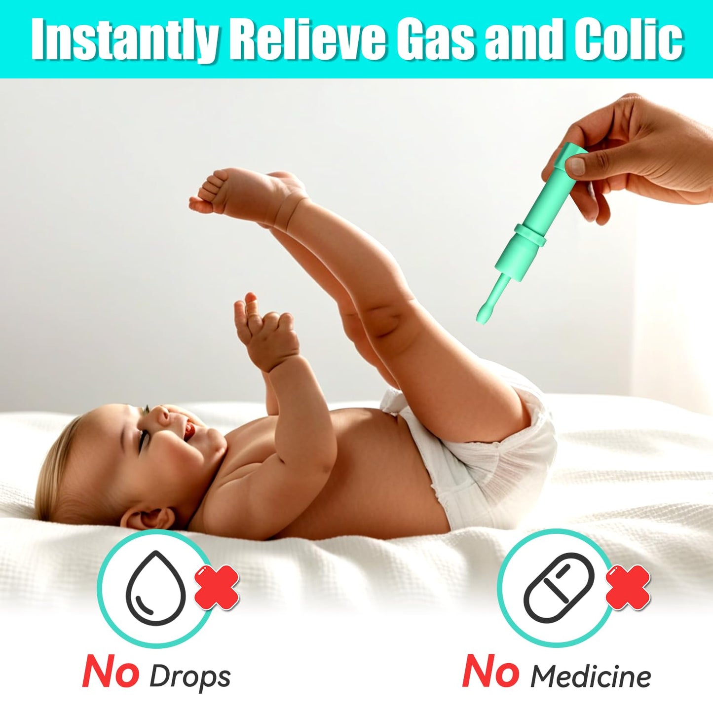 Gas and Colic Reliever for Babies, Effective Instant Constipation Relief for Babies, Natural Solution for Baby Colic and Gas Relief (20 Count, Square Green)