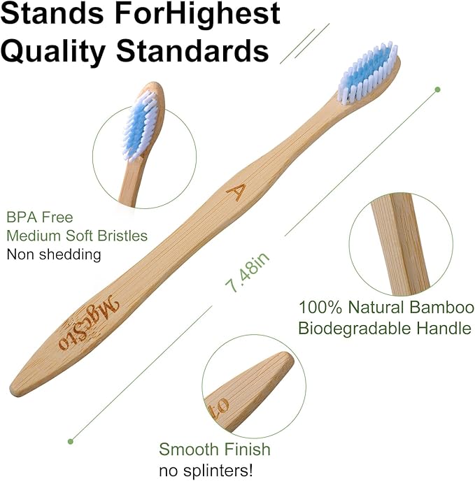 Bamboo Toothbrushes 10 Count - BPA Free Medium Bristles, Compostable Natural Wooden Toothbrushes, Without Plastic, Eco-Conscious Packaging for Adults (Brown and White, Moderate Length)