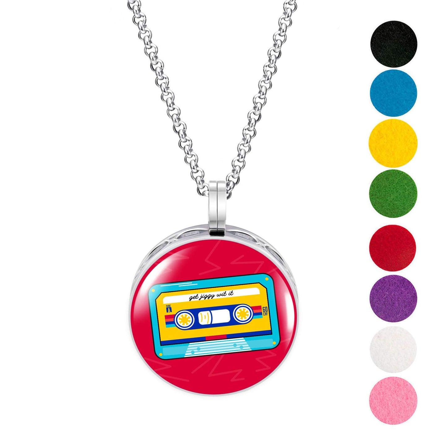 Wild Essentials Red Tape Enamel Finish Essential Oil Diffuser Necklace Gift Set - Includes Aromatherapy Pendant, 24" Stainless Steel Chain, 8 Color Refill Pads