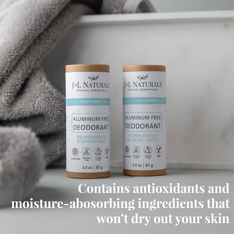 J&L Naturals Aluminum Free Deodorant for Men & Women | 100% Natural Ingredients With Coconut Oil, Shea Butter, & Essential Oils | Sustainable, Eco-Friendly (Peppermint & Bergamot, 3.0 Oz (Pack of 2))