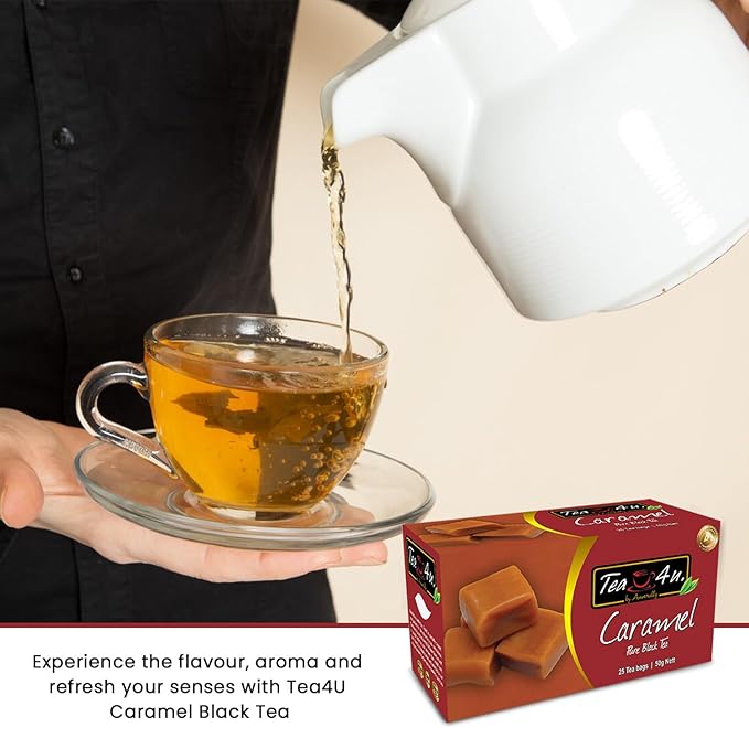 Tea4U Flavored Black Ceylon TeaBags (Caramel) - Ideal Quality from Sri Lanka's Finest Leaves and Expertly Blended - 25 Count