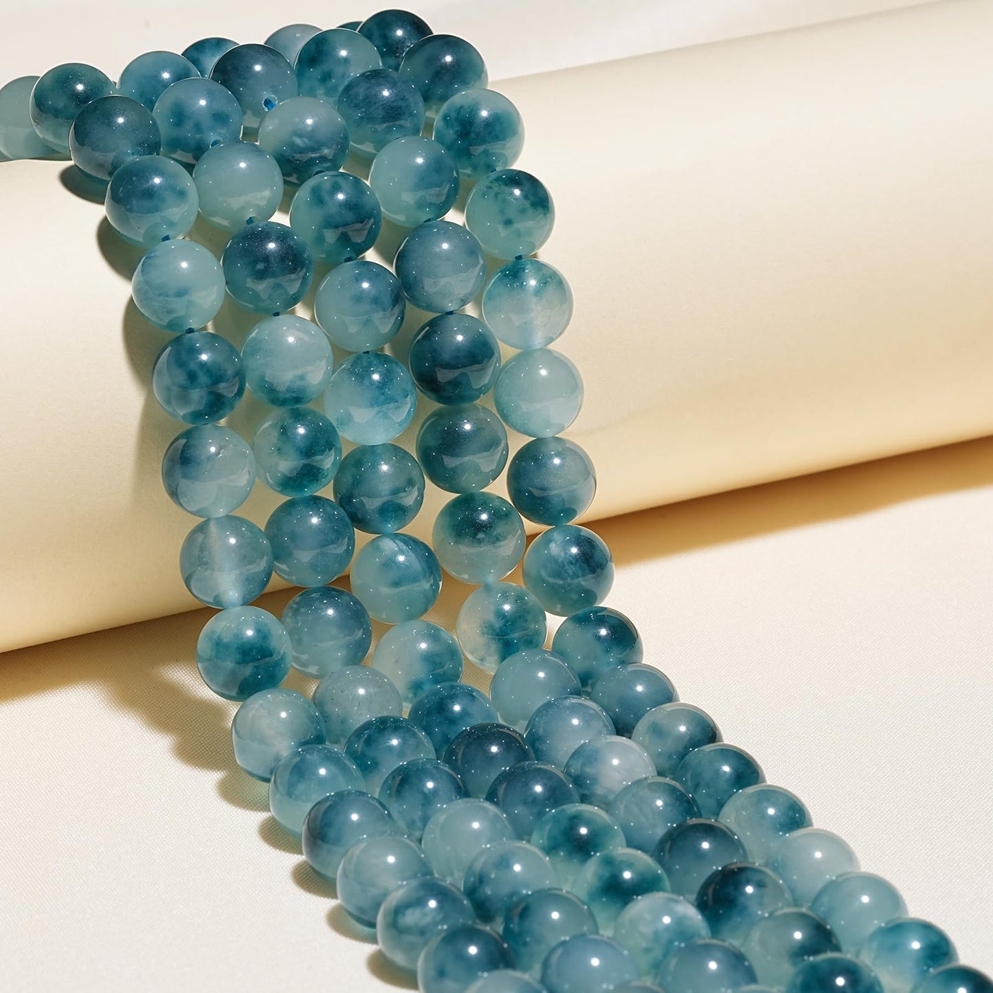 10mm Natural Aqua Blue Chalcedony Gemstone Beads Polished Round Smooth Stone Beads for Bracelets Jewelry Making 15inch Loose Beads