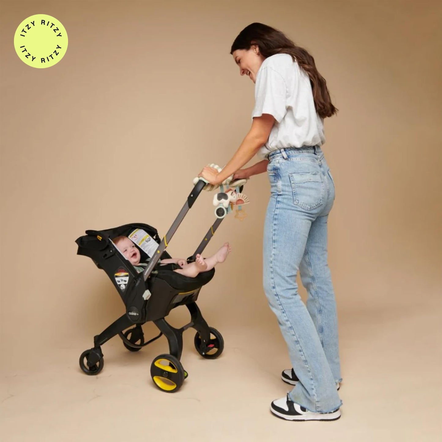 Itzy Ritzy Spiral Car Seat & Stroller Activity Toy - Stroller & Car Seat Toys for Ages 0 Months and Up - Hanging Toys Include Dangling Ring, Mirror and Textured Ribbons (Farm)