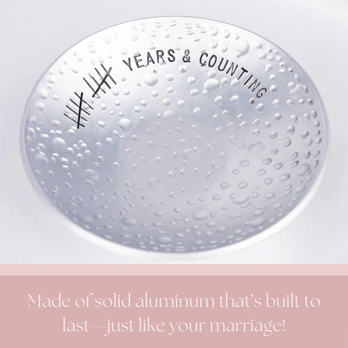 PureRejuva 10th Anniversary Tin Gifts – 4 In., Engraved, Aluminum Wedding Ring Holder Dish & Gift Box – 10 Year Wedding Gift for Him & 10 Year Anniversary for Her Textured Style