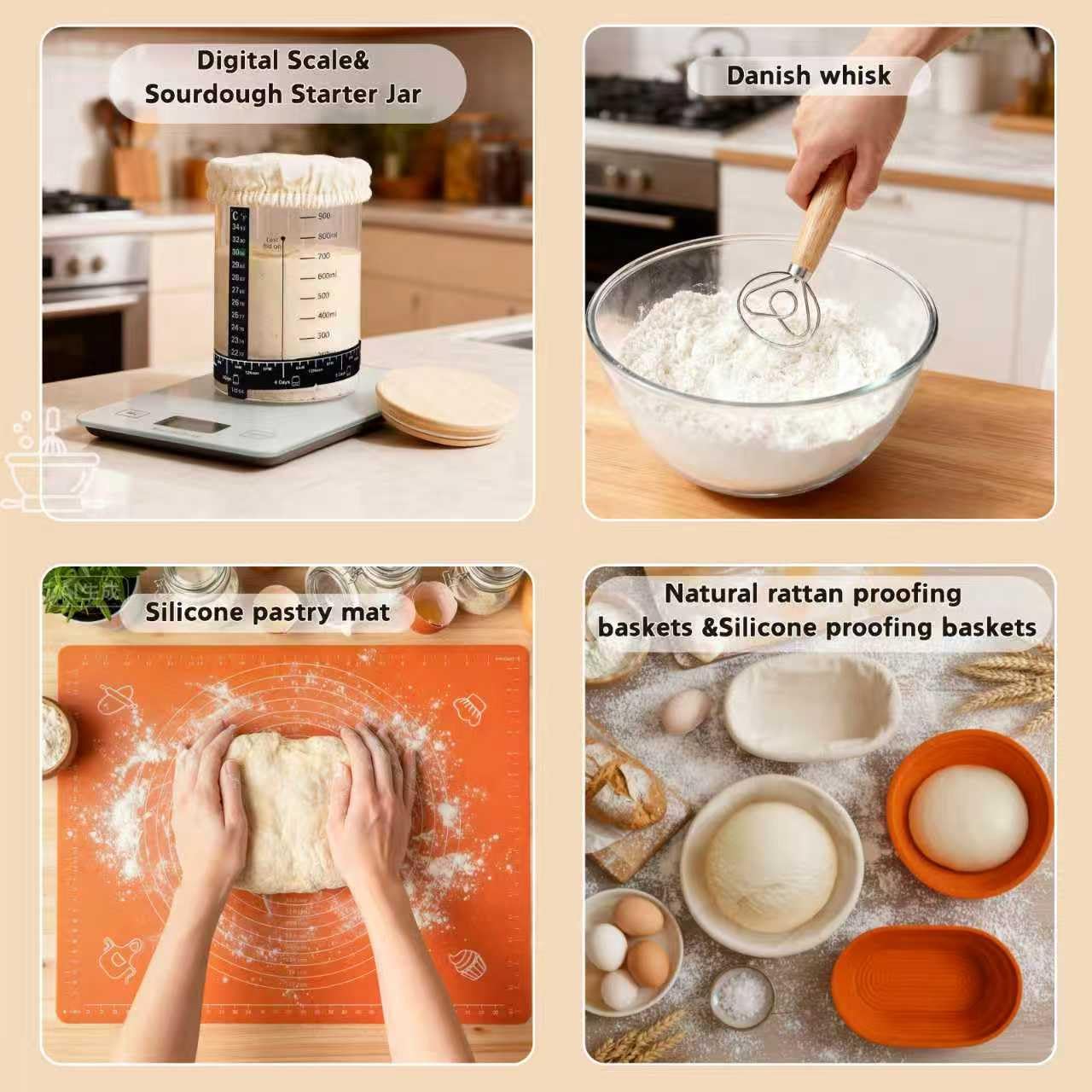 Super All-Inclusive Sourdough Starter Kit with Pot,Sourdough Bread Baking Supplies,4 Banneton Bread Proofing Baskets,Scale,34OZ Sourdough Starter Jar, Bread Making Tools Kit,Perfect Baking Gifts