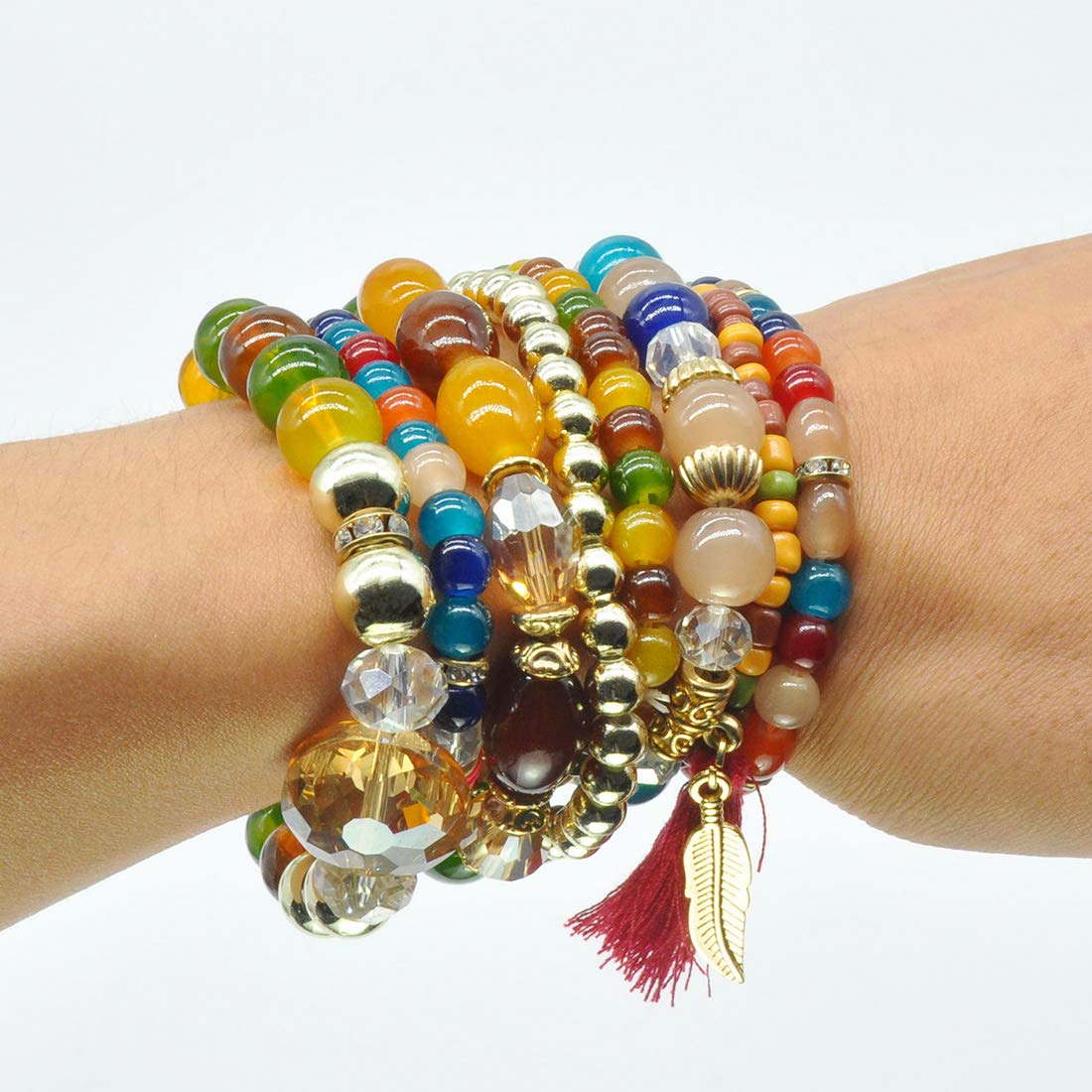 VONRU Bohemian Bracelet Sets for Women 6 Stackable Stretch Bracelets Multi-color Boho Jewelry Hippie Dainty (Bohemian stackable bracelet)