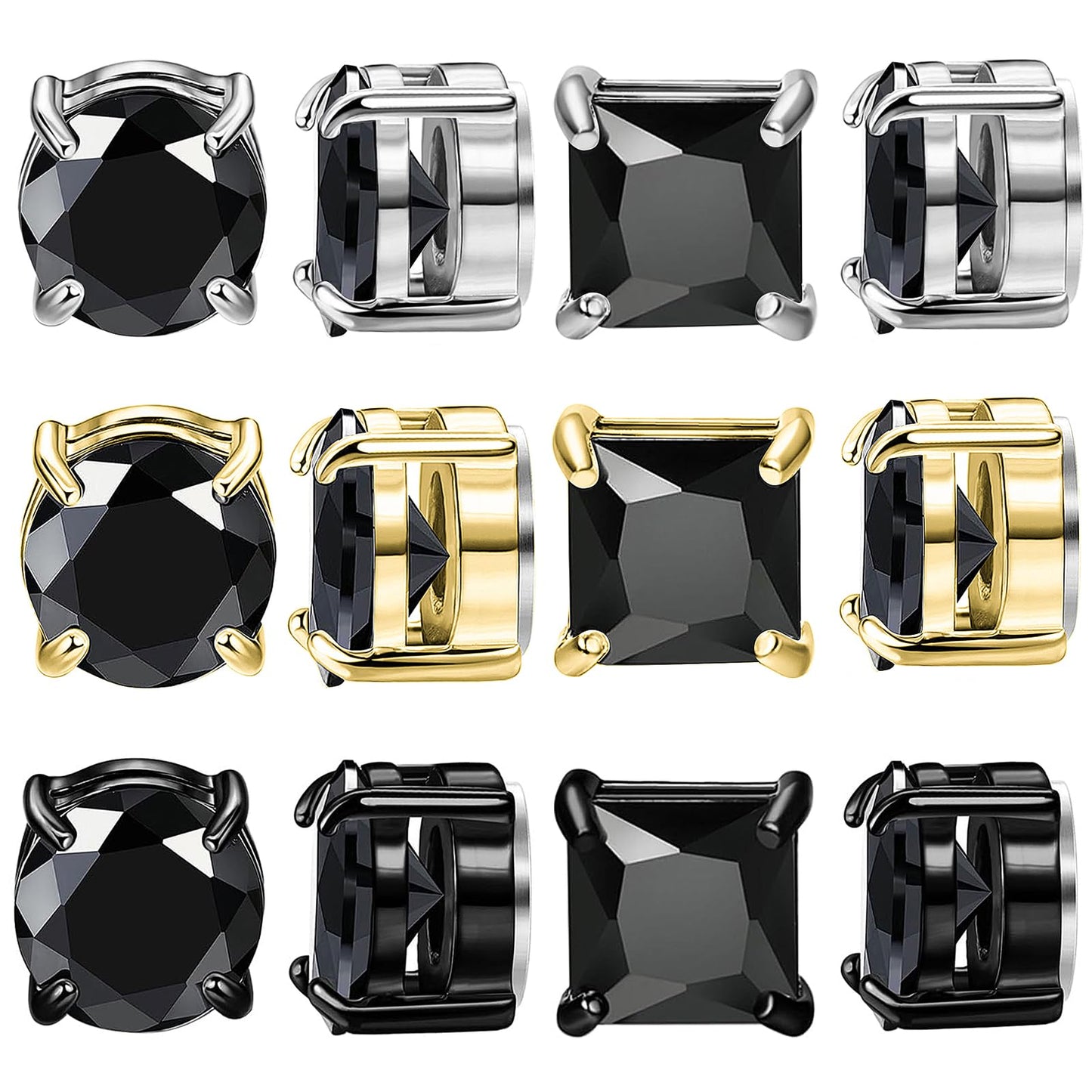 NEWITIN 6 Pairs Stainless Steel Magnetic Stud Earrings for Men Clip on Earring Magnetic Earring Unisex Non Piercing CZ Magnet Studs Diamond Earrings for Women Men