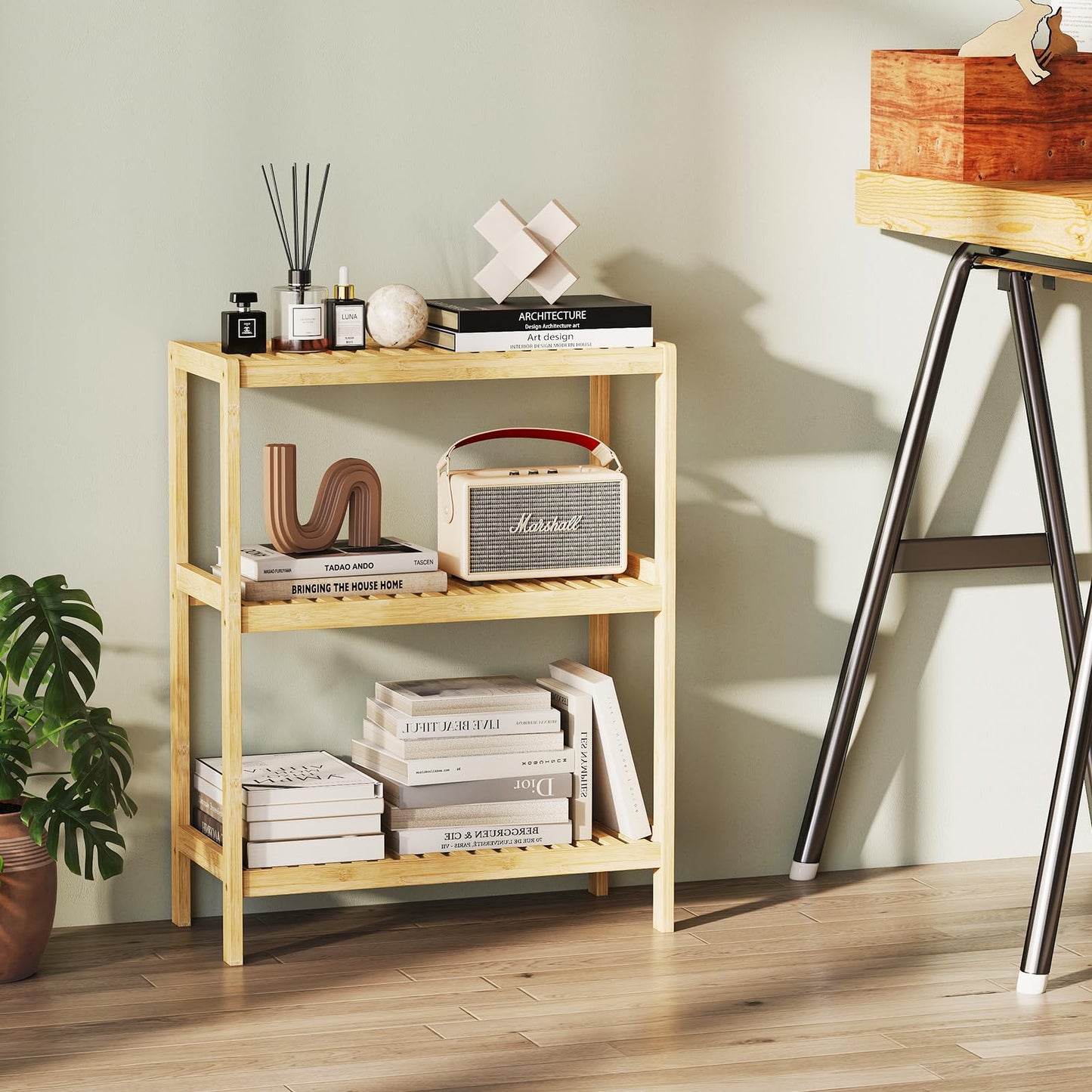 Elepude Bamboo Bathroom Shelf, Stand Utility Storage Shelf Multifunctional Bathroom Kitchen Living Room Holder Plant Flower Stand (3-Tier)