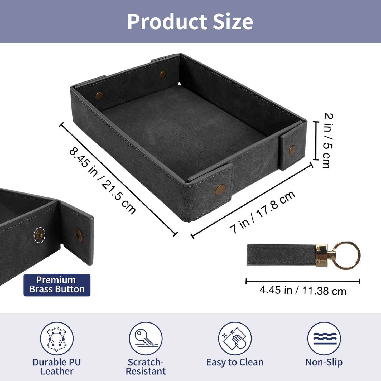 SITHON Valet Tray for Men, Premium PU Leather Catchall Tray Nightstand Organizer for Keys, Wallet, Watch, Phone, Great Christmas Birthday Graduation Father’s Day Gift for Him (Black)