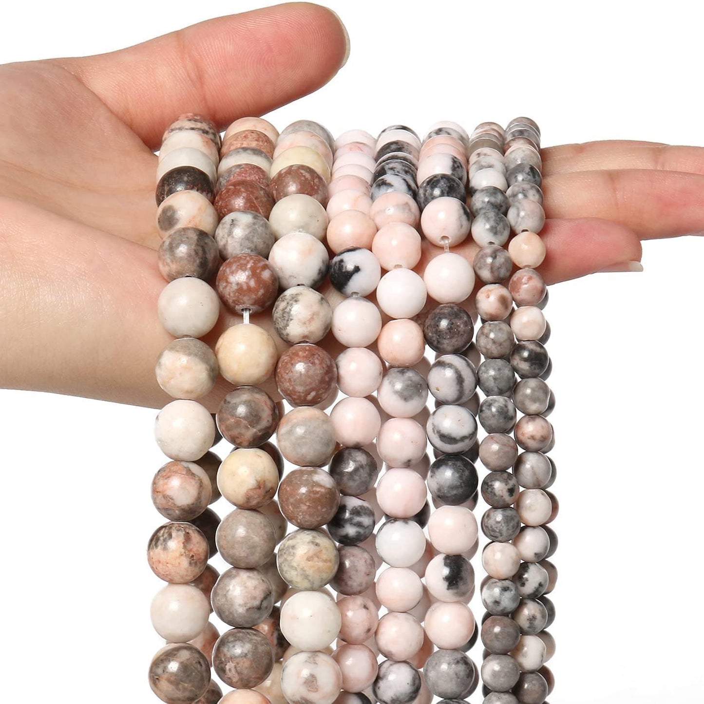 About 45pcs 8mm Natural Stone Beads Pink Zebra Jasper Beads Energy Crystal Power Gemstone for Jewelry Making, DIY Bracelet Necklace
