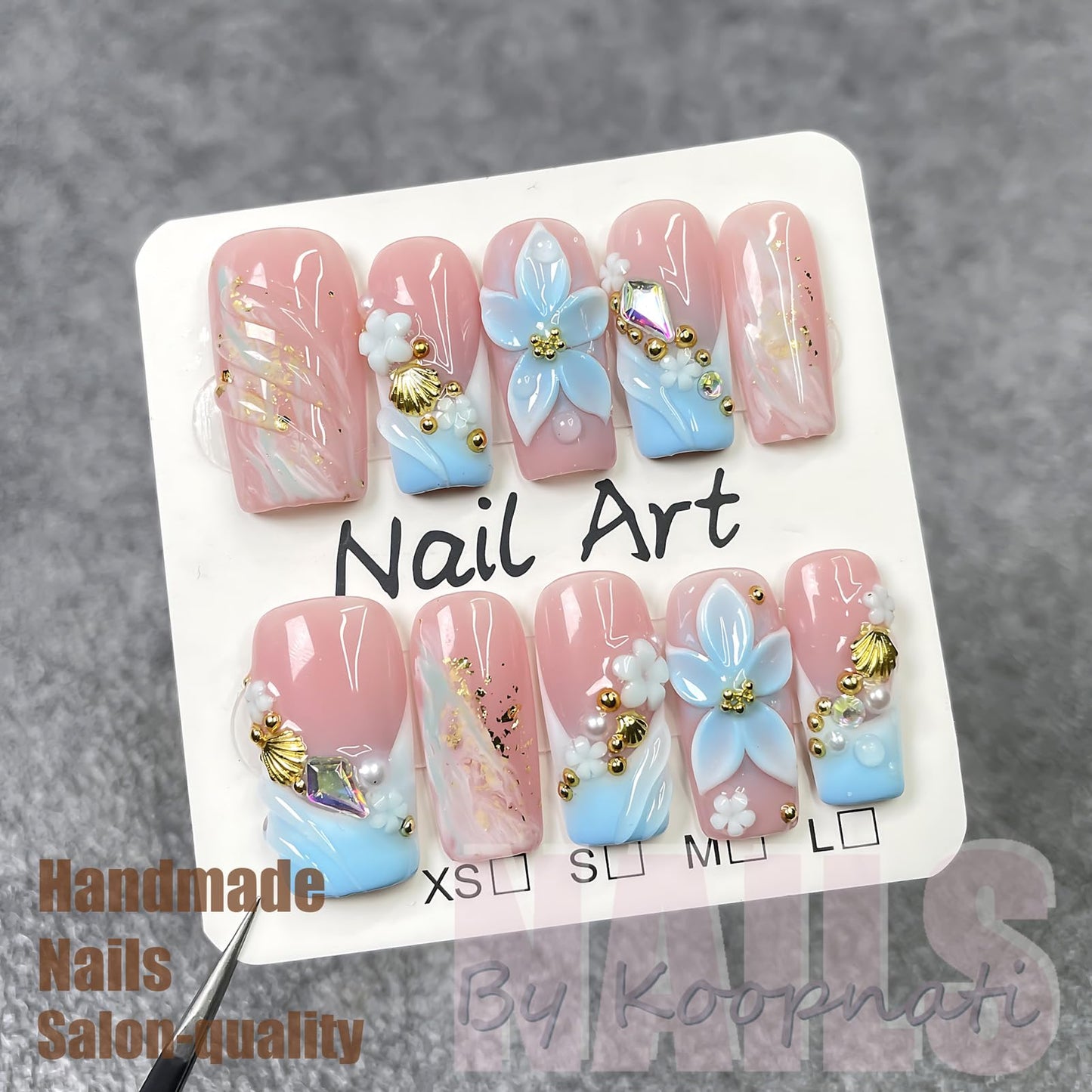 Summer Press On Nails Beach Handmade Press Ons Short Duck White Homemade Press On Nails French Tip With 3D Design Fake Nail Art For Women M
