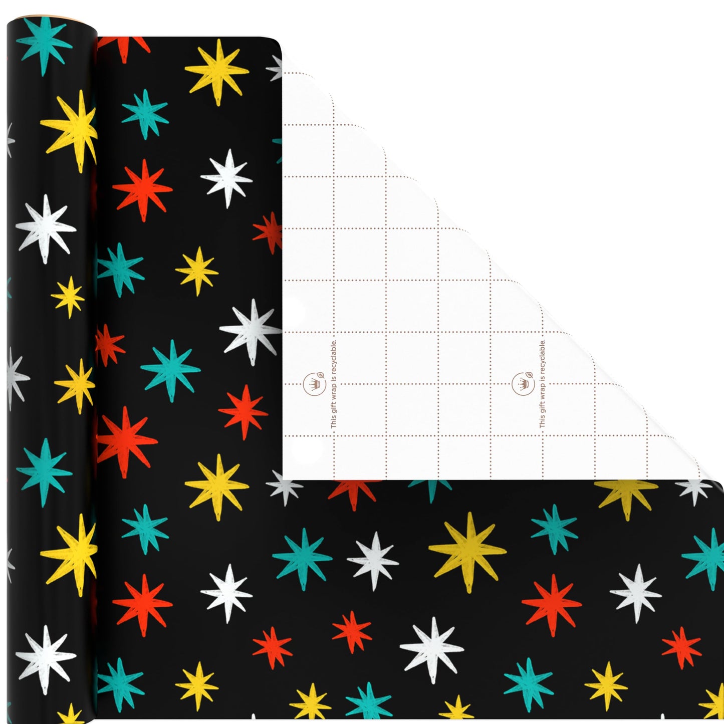 Hallmark Wrapping Paper Mini Rolls, 3-Pack (Checkered, Triangles, Starbursts) for Birthdays, Graduations, Mother's Day, Father's Day, Any Occasion - 45 Sq. Ft. Total