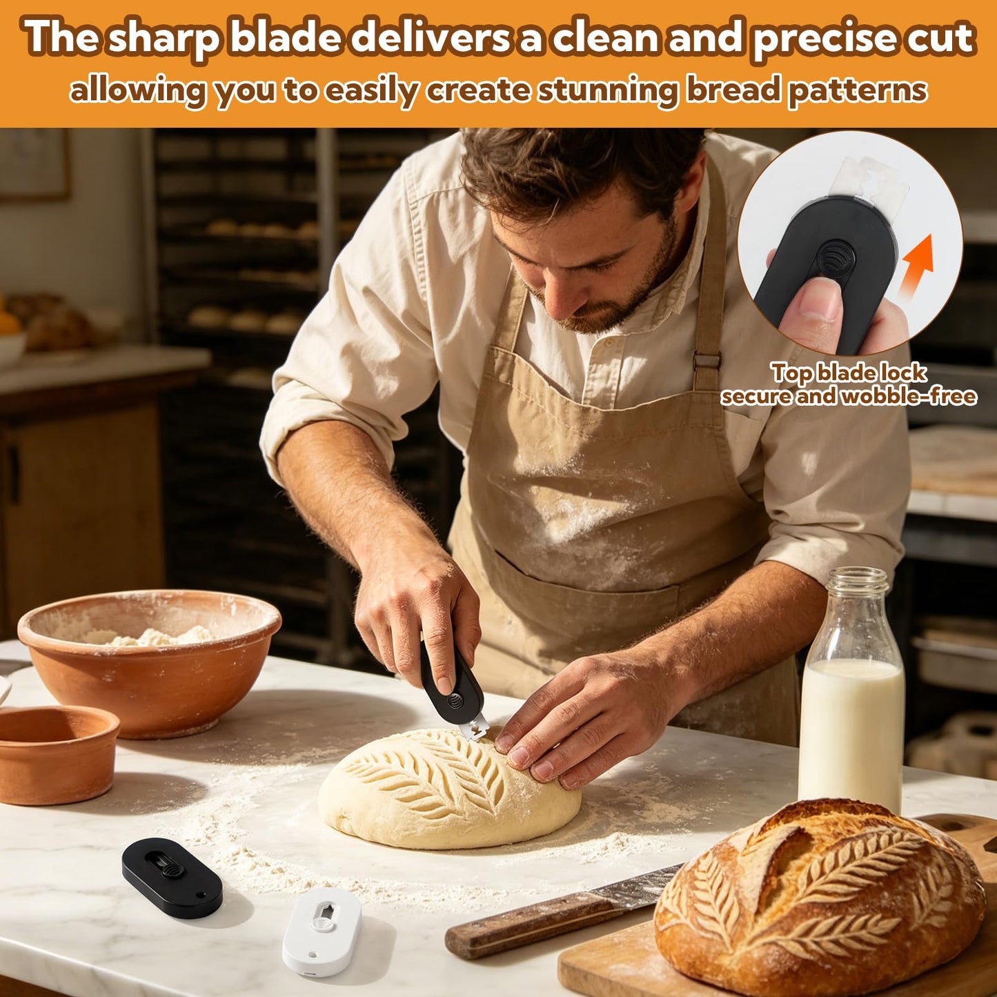 VZZNN 8 Pack Professional Bread Lame,Extractable & Magnetic Bread Lame Dough Scoring Tool for Sourdough Bread baking & Bread Making Tools Scoring Patterns booklet & 20 Razor Blades(Black+White)