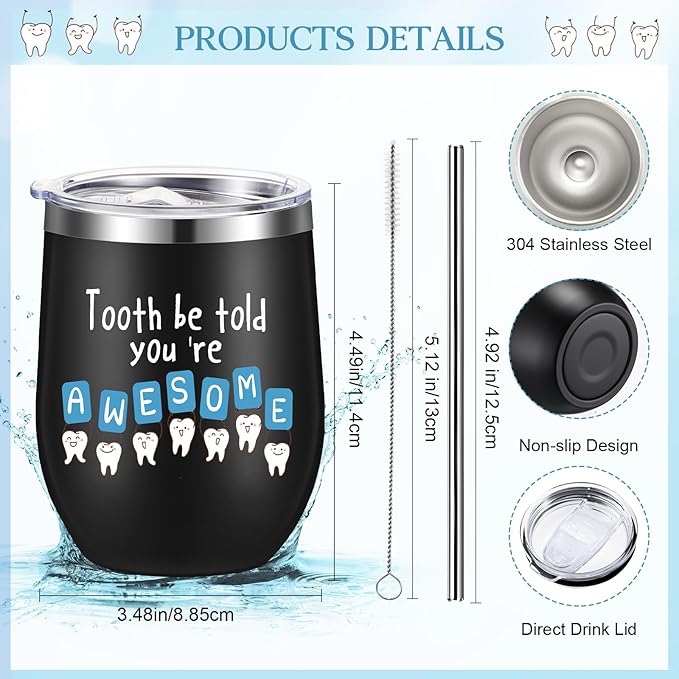 Sliner 3 Pcs Christmas Dental Assistant Gifts Positive Dentist Dental Hygienist Gifts Accessories Inspirational 12oz Tumbler Tote Bag Funny Teeth Stress Toy for Women Students Nurses Doctors(Black)