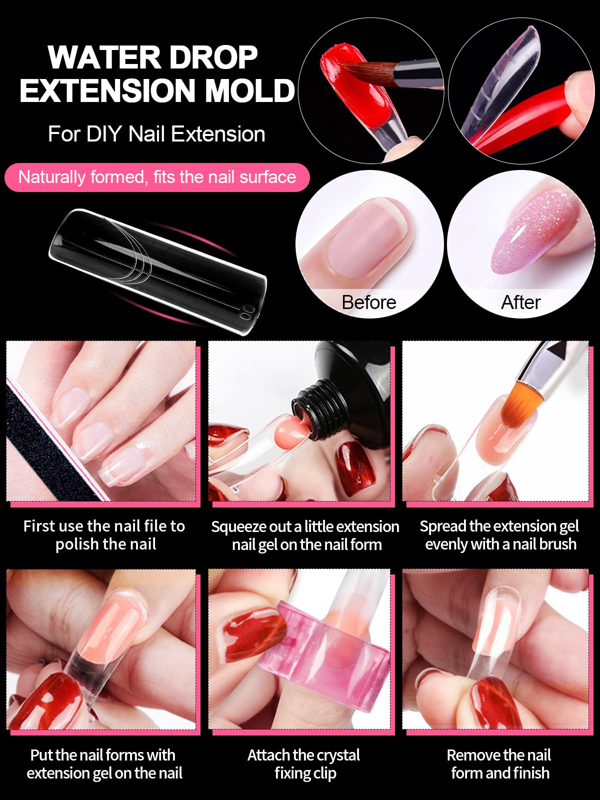 TOROKOM Poly Nail Gel Dual Nail Forms, 150 PCS Poly Nail Gel Square Structure Nail Molds for Builder Gel Poly Extension Gel Nail Art Design Salon&DIY