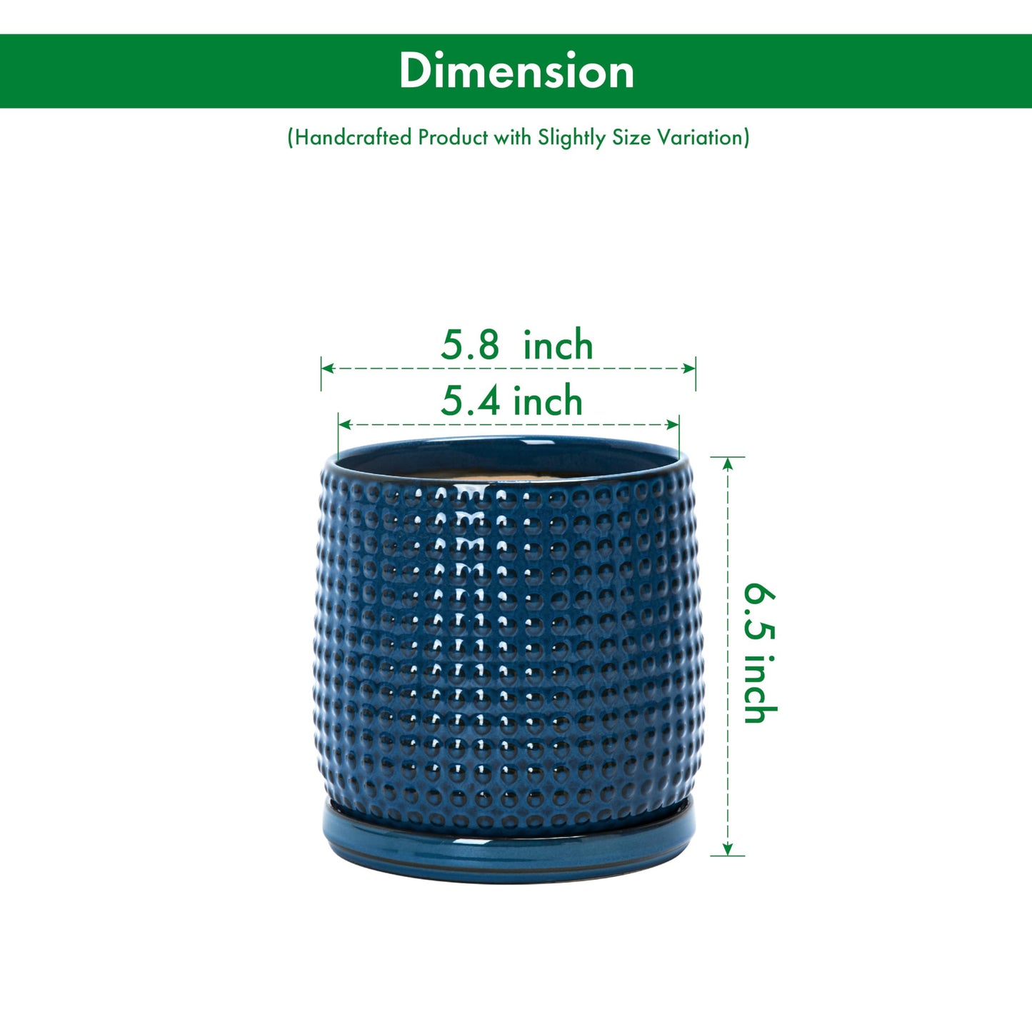 D'vine Dev Set of 2 Ceramic Plants Pots, 6 Inch Beaded Stoneware Flower Pot for Plants with Drainage Hole and Saucer, Midnight Blue, 27-E-X-3
