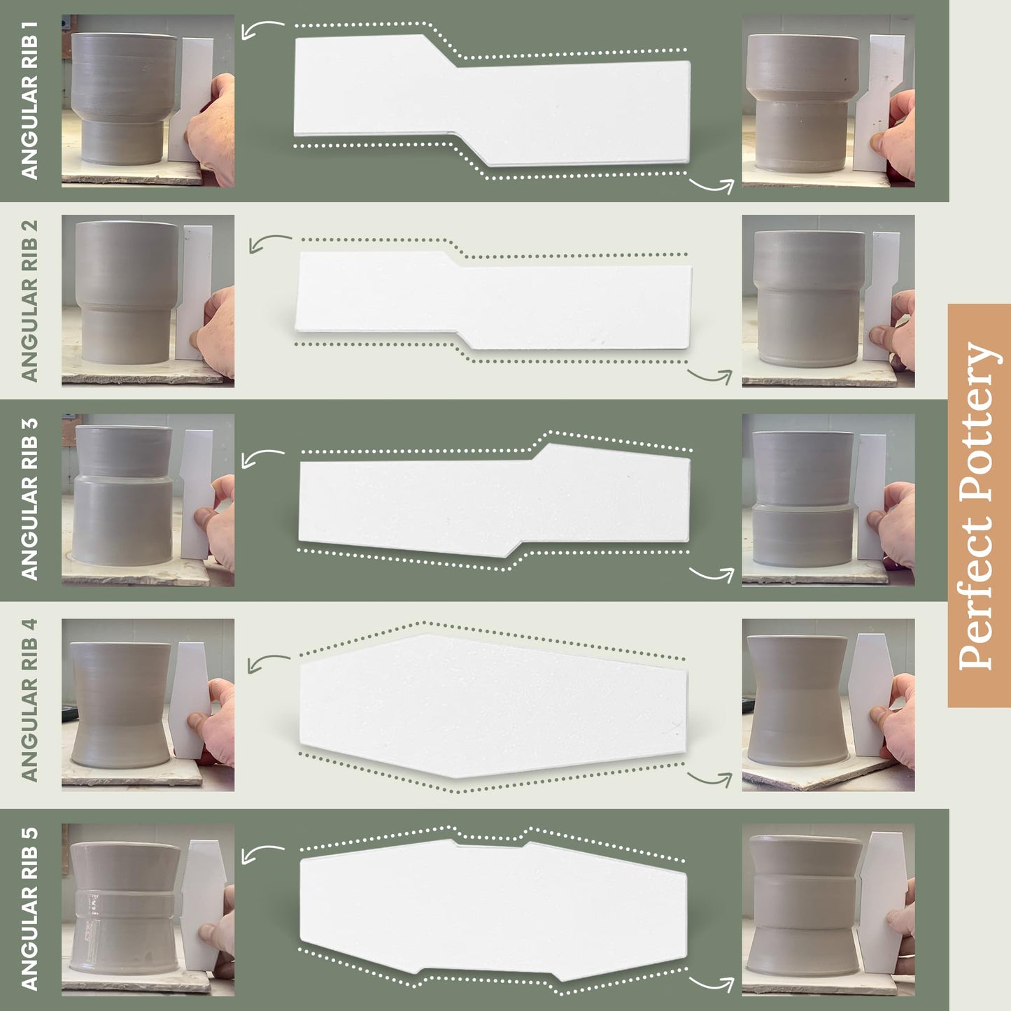 OUTPOST POTTERY Profile Ribs - Precision Pottery Rib Tools Made W/Durable PLA for Consistent Shapes, Floating Designs & Accurate Craft - Texture & Trimming Tools (Angular Bundle)