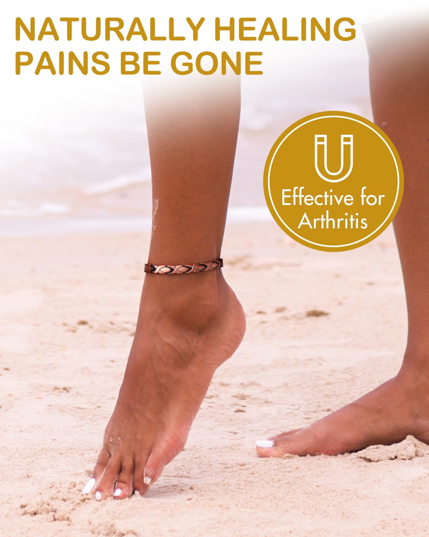 Feraco 99.99% Pure Copper Magnetic Anklets for Women - X Shape, Rose Gold