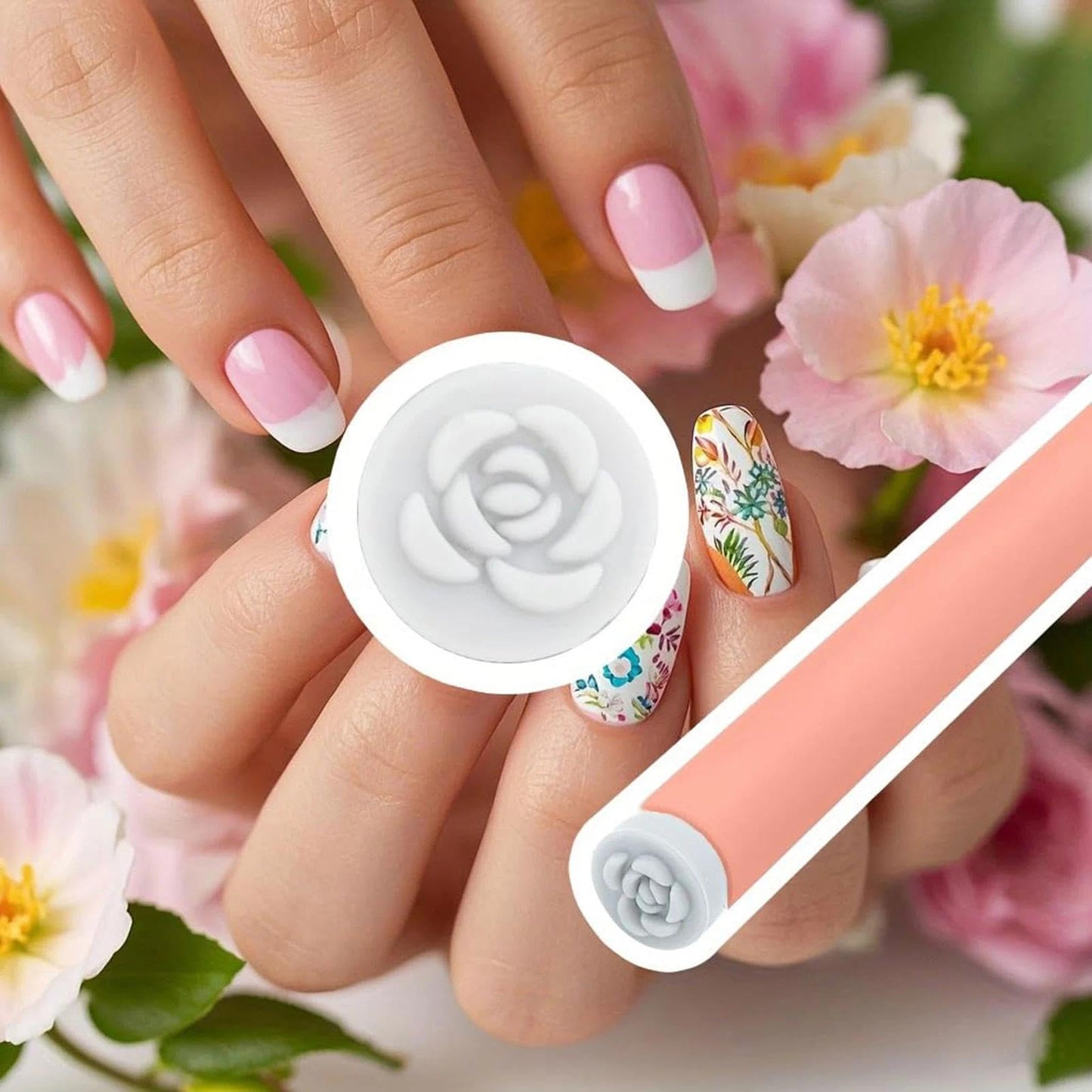 48 Pcs Nail Stamp Pen Set with 2 Ergonomic Handles & 48 Interchangeable Stamp Heads, Floral Butterfly Animal Patterns Nail Art Stamping Kit, Portable Storage Case Included, Design Tools for Women