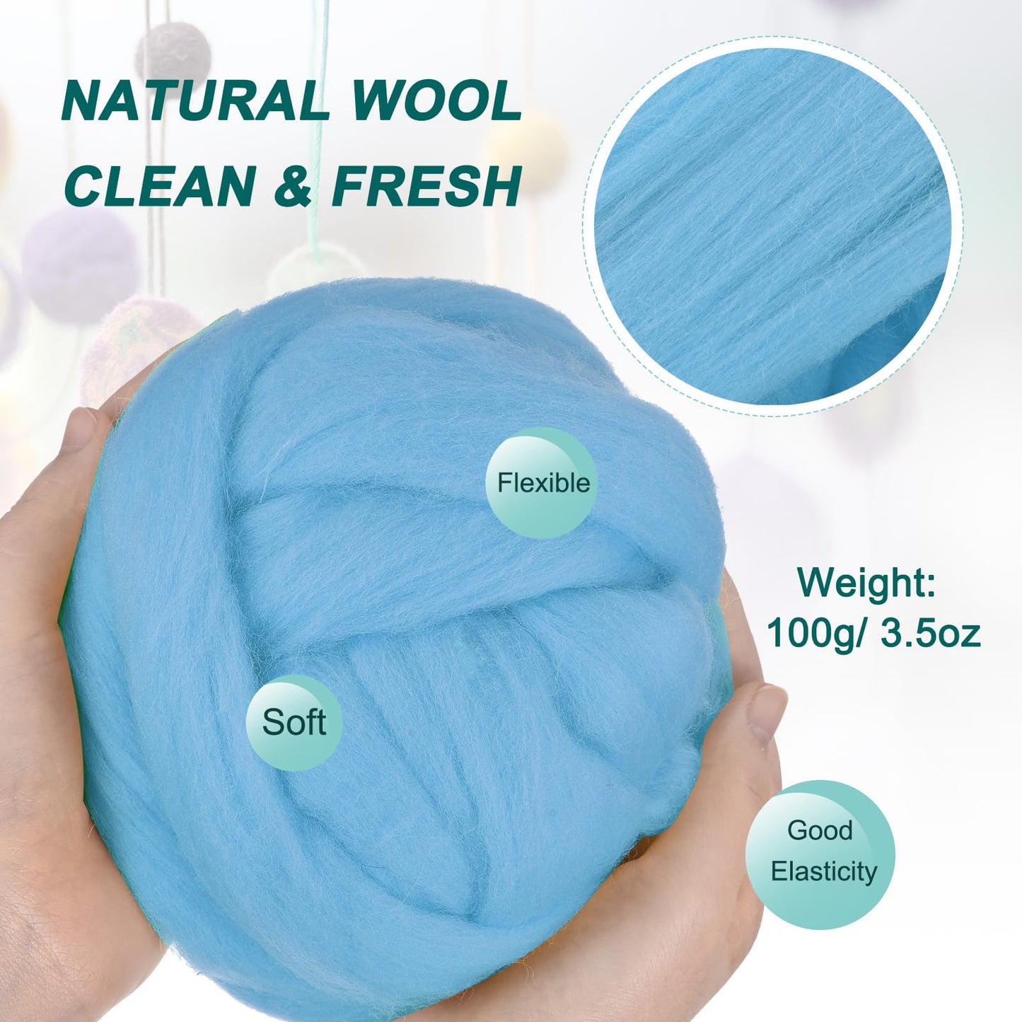 uxcell Needle Felting Wool, 3.5 Oz Nature Fibre Wool Yarn Roving for Wet Felting, Handcrafts, DIY Materials (Glass Blue)