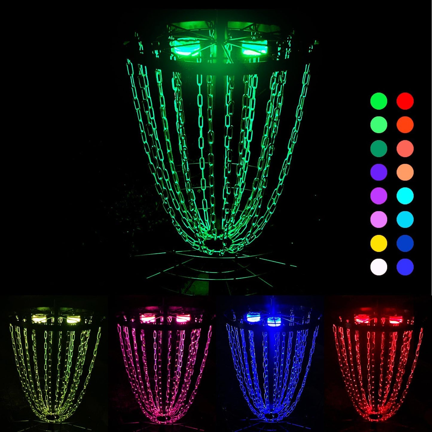 HIAARO LED Disc Golf Baskets Light 2 Pack with Magnetic Attachment, RF Remote Control, Waterproof, Multi Colored Adjustment Modes for Disc Golf Night Practice