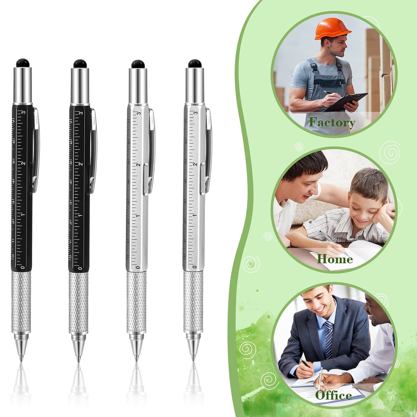 40 Pieces Multi-tool 6 in 1 Ballpoint Pen Multi-function Screwdriver Pen with Ruler Level Gauge and 40 Pieces Black Ink Refills Men Father Teacher Gifts for Father Day