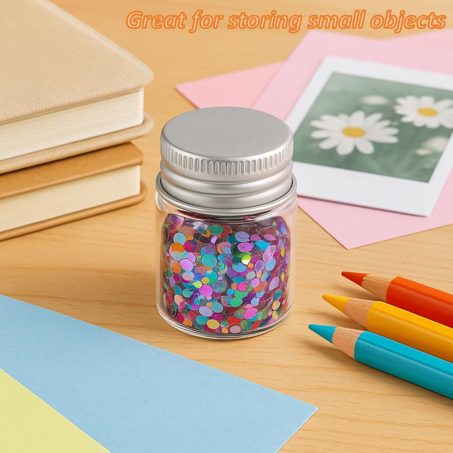 ROHIJALE 30 Pack 15ml/0.5Oz Clear Glass Jars with Aluminum Screw Lids Small Refillable Bottles Leakproof Empty Mini Containers for Samples, Spices, Beads, Cosmetics, DIY Crafts (4cm x 3cm)