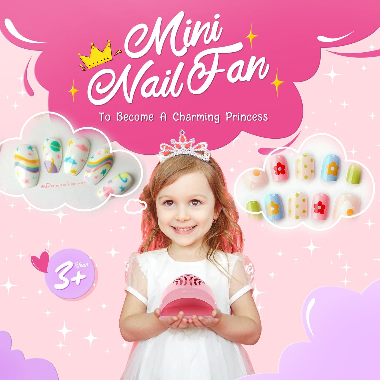 MelodySusie Portable Kids Nail Dryer with 3D Nail Charms and Gems