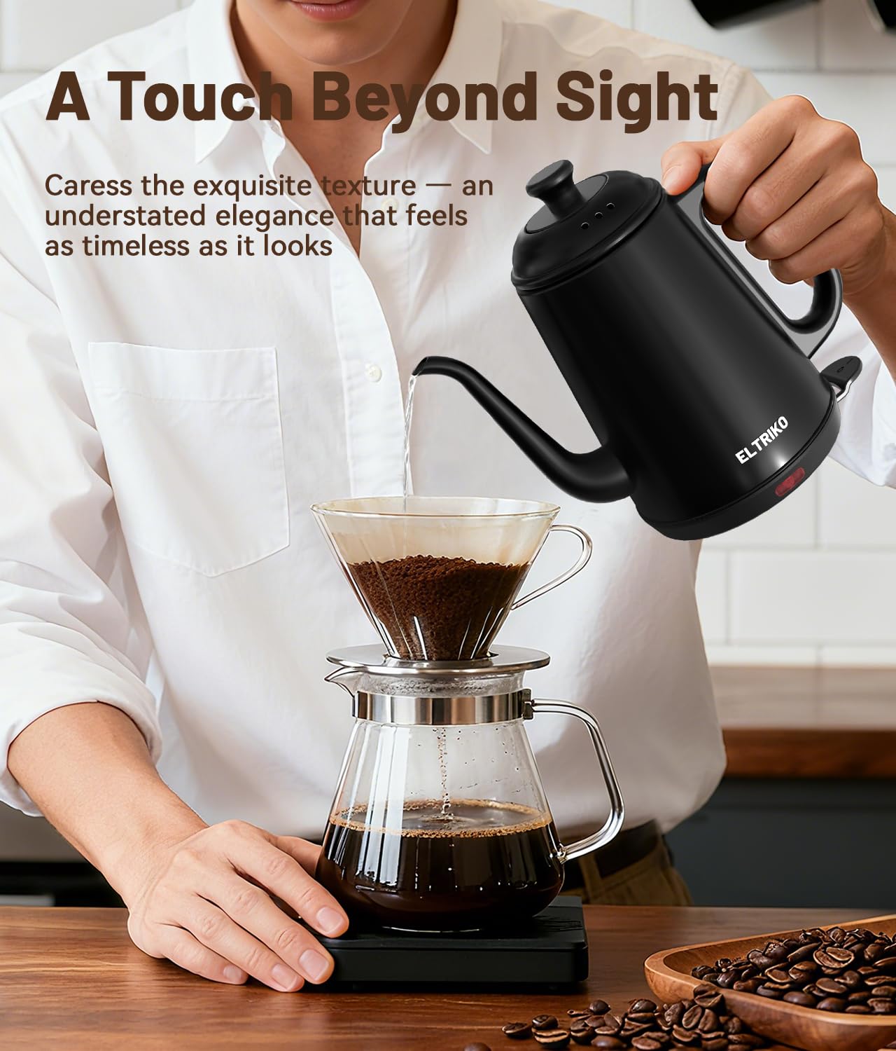ELTRIKO Gooseneck Electric Kettle, 1L Water Boiler, Pour Over Coffee & Tea, 1000W Fast Heating, Stainless Steel, Auto Shut-Off & Boil-Dry Protection, BPA-Free (Black)