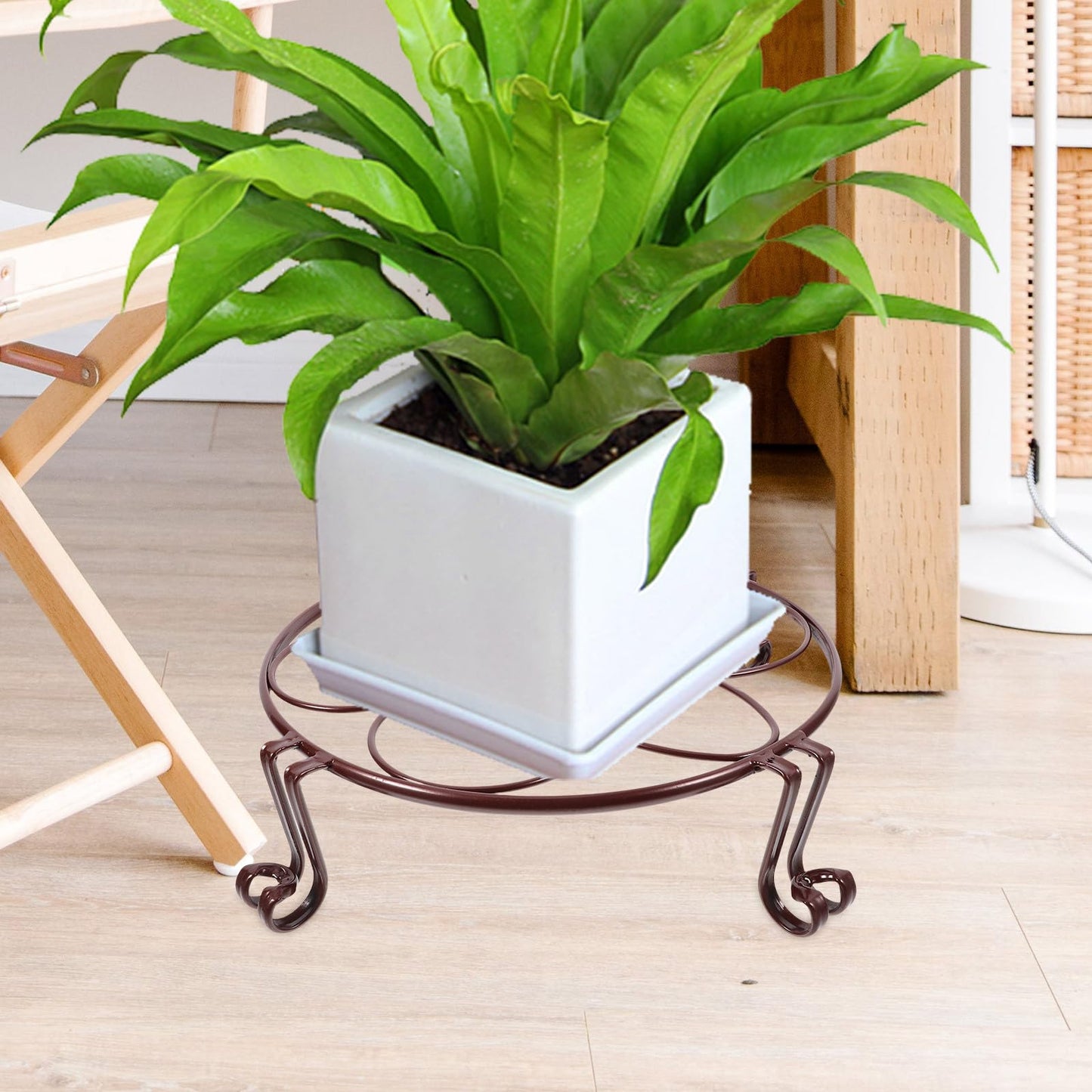 Abaodam Iron Flower Pot Stand Single-tier Decorative Plant Pot Shelf Farmhouse Metal Flower Rack for Indoor Outdoor Use Antique Copper Finish
