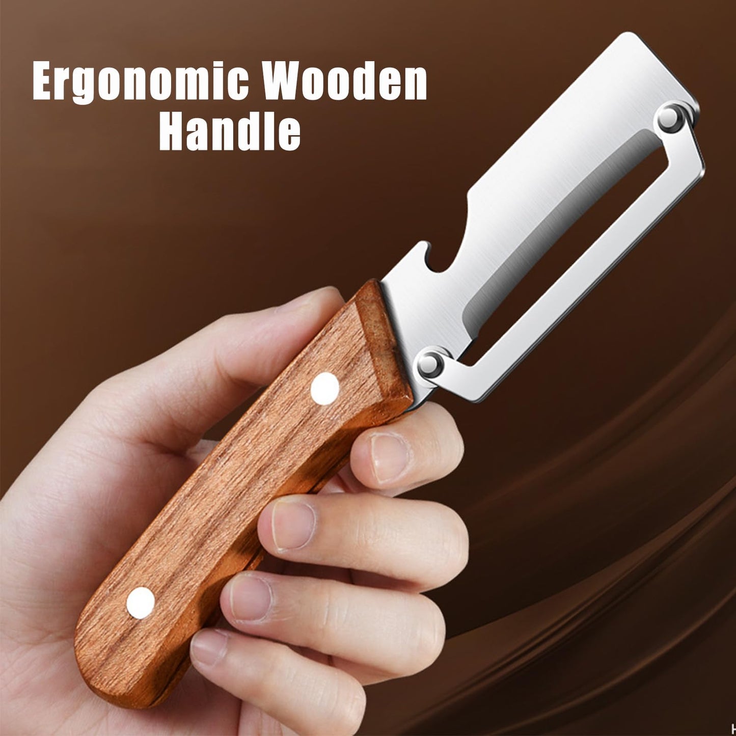 2PCS Multifunctional Vegetable Peeler for Kitchen, Multi-Functional Stainless Steel Fruit Peelers with Wooden Handle and Bottle Opener, Effortless Peeling for Apple, Potato, Pumpkin, Papaya