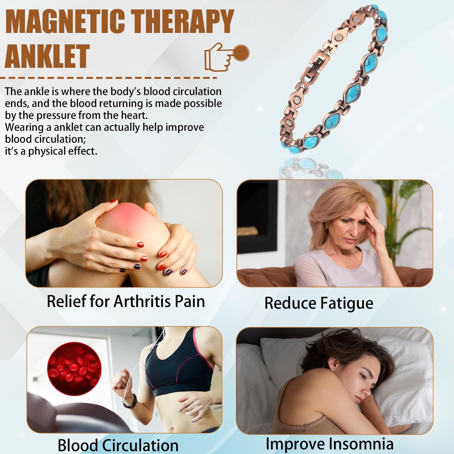 EnerCoppeX Copper Magnetic Anklet for Women, Pure Copper Ankle Bracelet with Magnet (1)