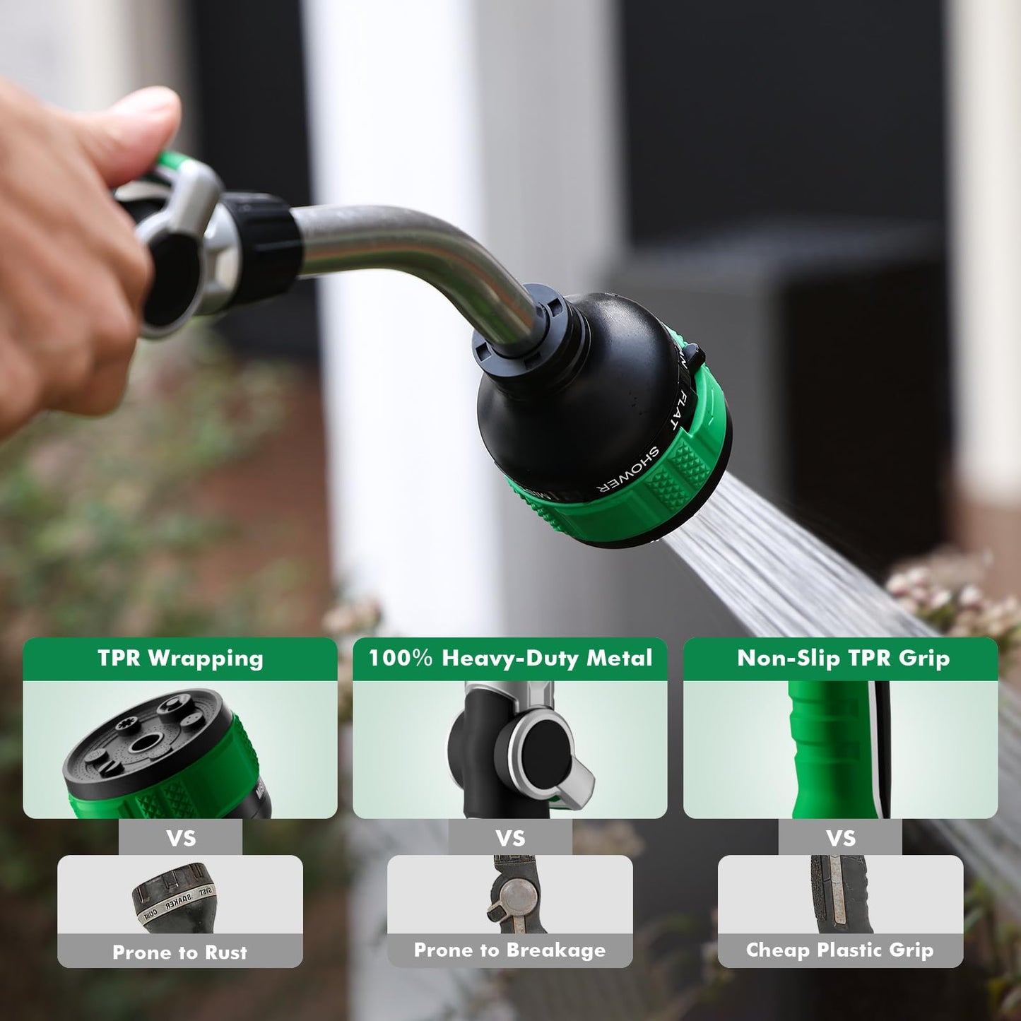 RESTMO 2-in-1 Watering Wand, Heavy Duty Metal Garden Hose Wand with 9 Spray Patterns, Multi-Function Hose Nozzle Sprayer with Thumb Flow Control, Ideal to Water Hanging Baskets and Shrubs