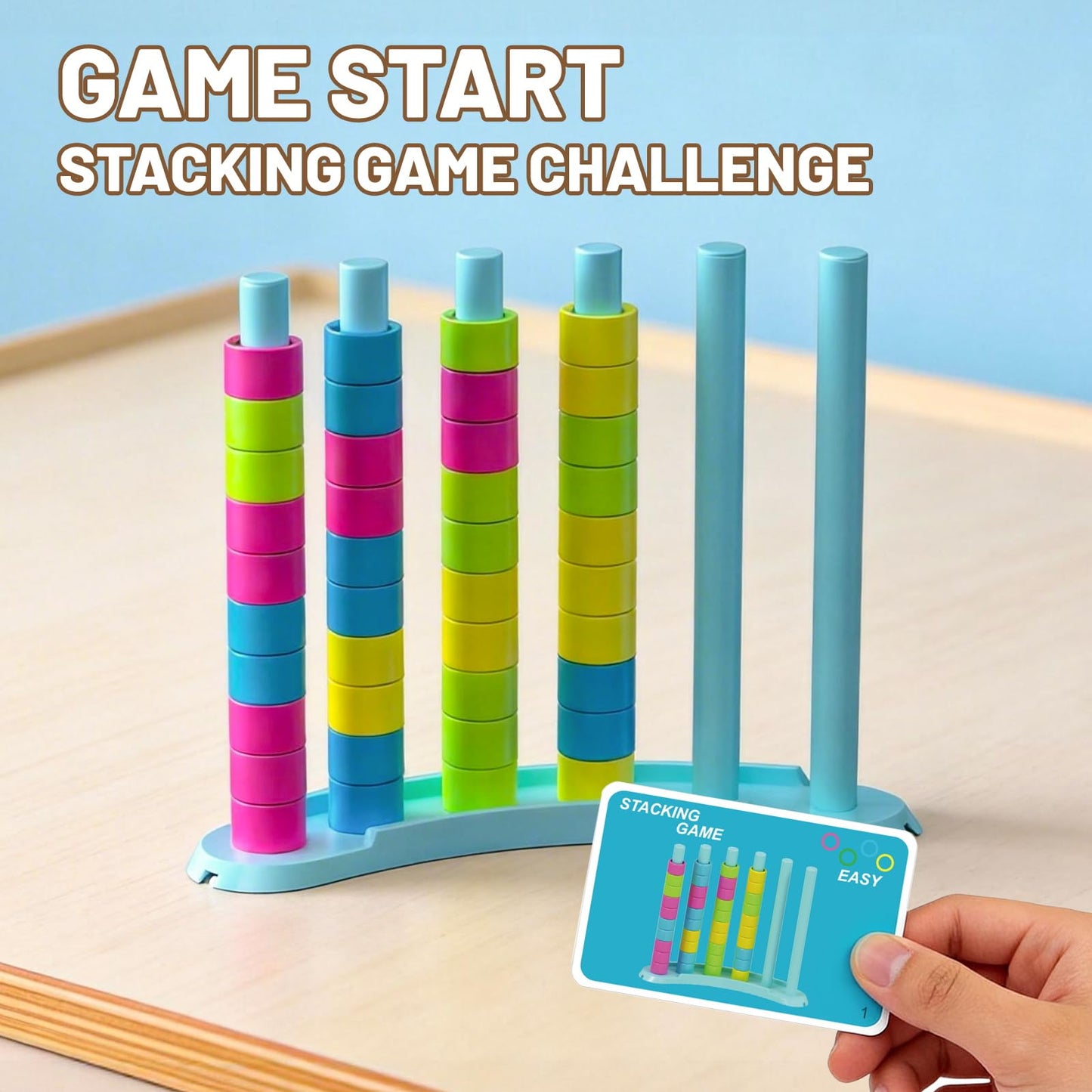 BBnote Color Matching Challenge Game, Fast Pattern Match Ring Stacking Puzzle Stack Games, 1-2 Players, Family Board Game for Kids & Adults, Birthday Easter Christmas Party Gifts for Boy & Girl